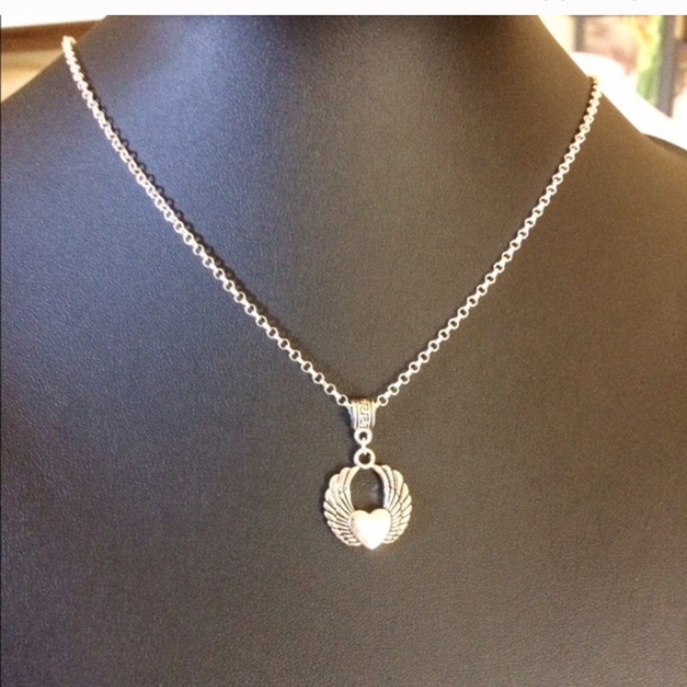 Silver Angel heart necklace